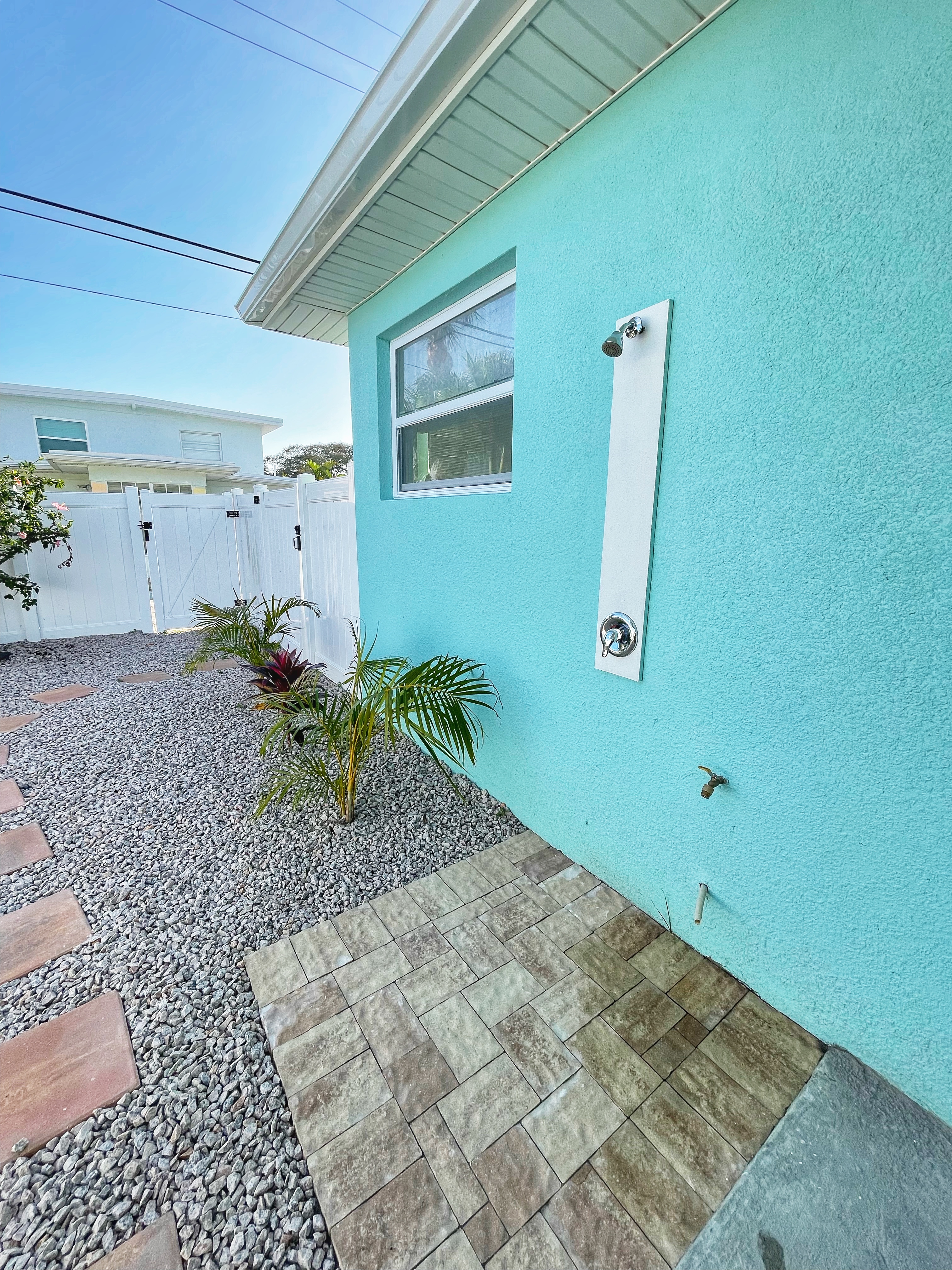 Outdoor shower and side yard